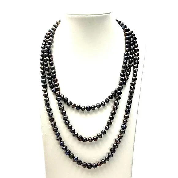 Vintage 66" Peacock Baroque Pearl Necklace — Hand-knotted, Lustrous & Fab — EUC - Picture 3 of 12